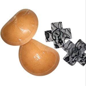 4/$15 Tan Adhesive Bra Cups Black Lace Pasties Lingerie Summer Dress Holiday